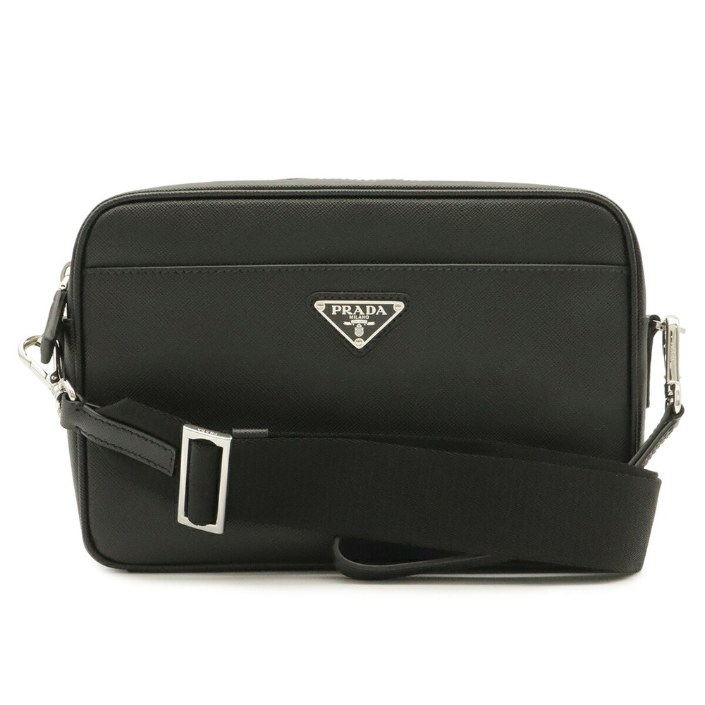 PRADA BRIQUE Triangle Shoulder Bag/Clutch Bag, Saffiano Leather, NERO Black (...